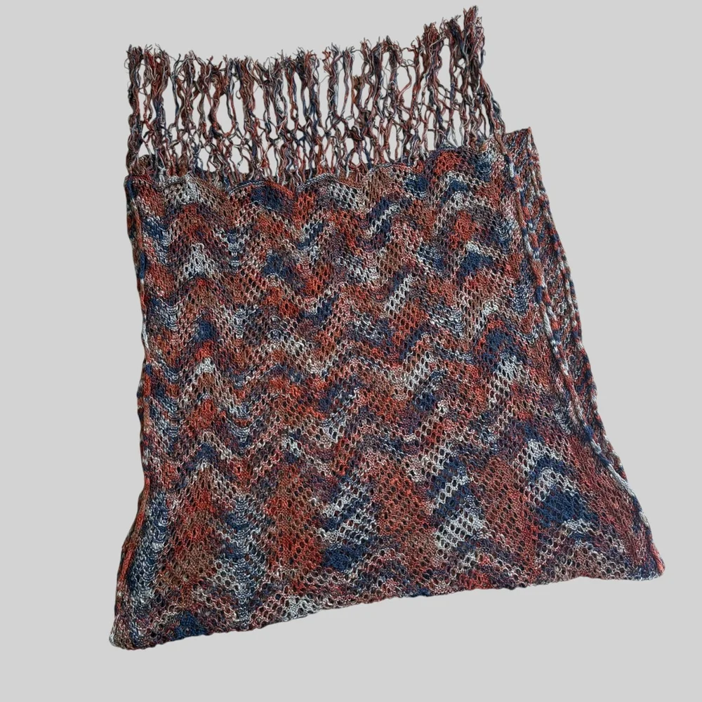 Handmade Crochet Scarf Brown Blue Large